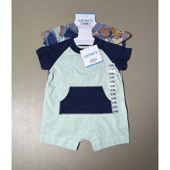 Carter’s Baby 2 Pieces 0-3M Green W/Blue And Animals - Picture 1 of 5